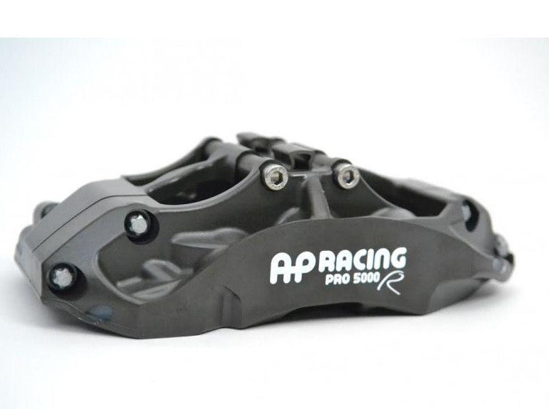 A side view of CP9660 6 Piston from the AP Racing by Essex Radi-CAL Competition Brake Kit (Front CP9660/372mm) - Subaru BRZ, Scion FR-S & Toyota GT86/GR86 2013+ with a white background