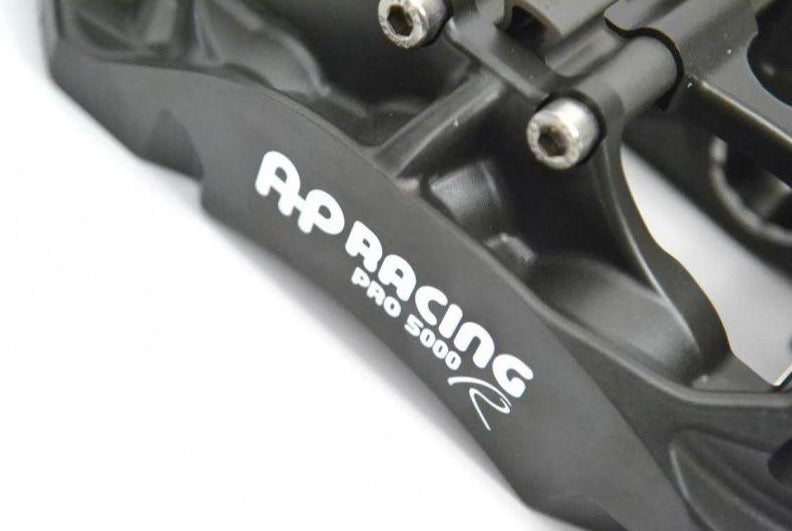 A close up view of CP9660 6 Piston from the AP Racing by Essex Radi-CAL Competition Brake Kit (Front CP9660/372mm) - Subaru BRZ, Scion FR-S & Toyota GT86/GR86 2013+ with a white background