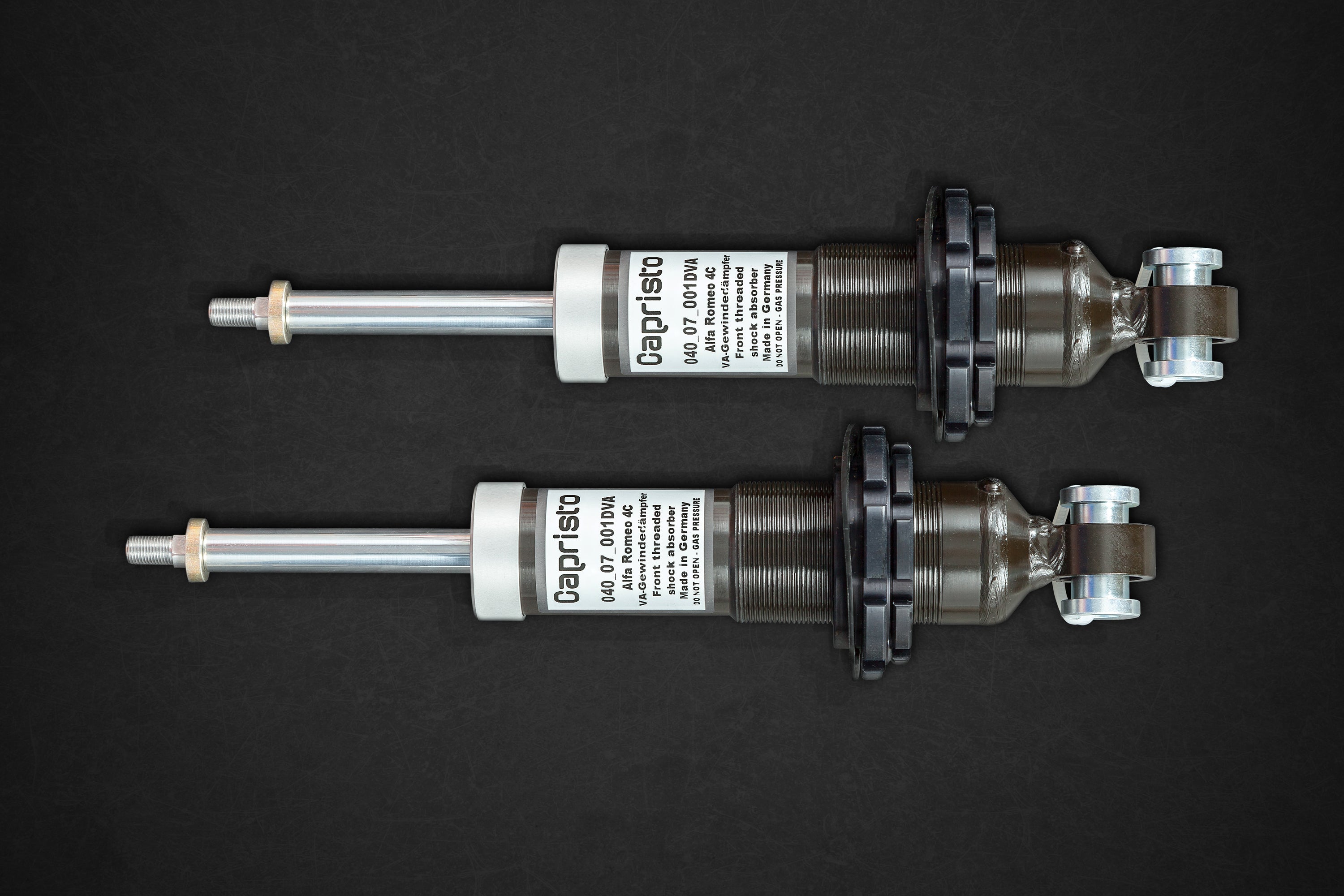 Pair of Capristo-labeled H&R coilover dampers for Alfa Romeo 4C