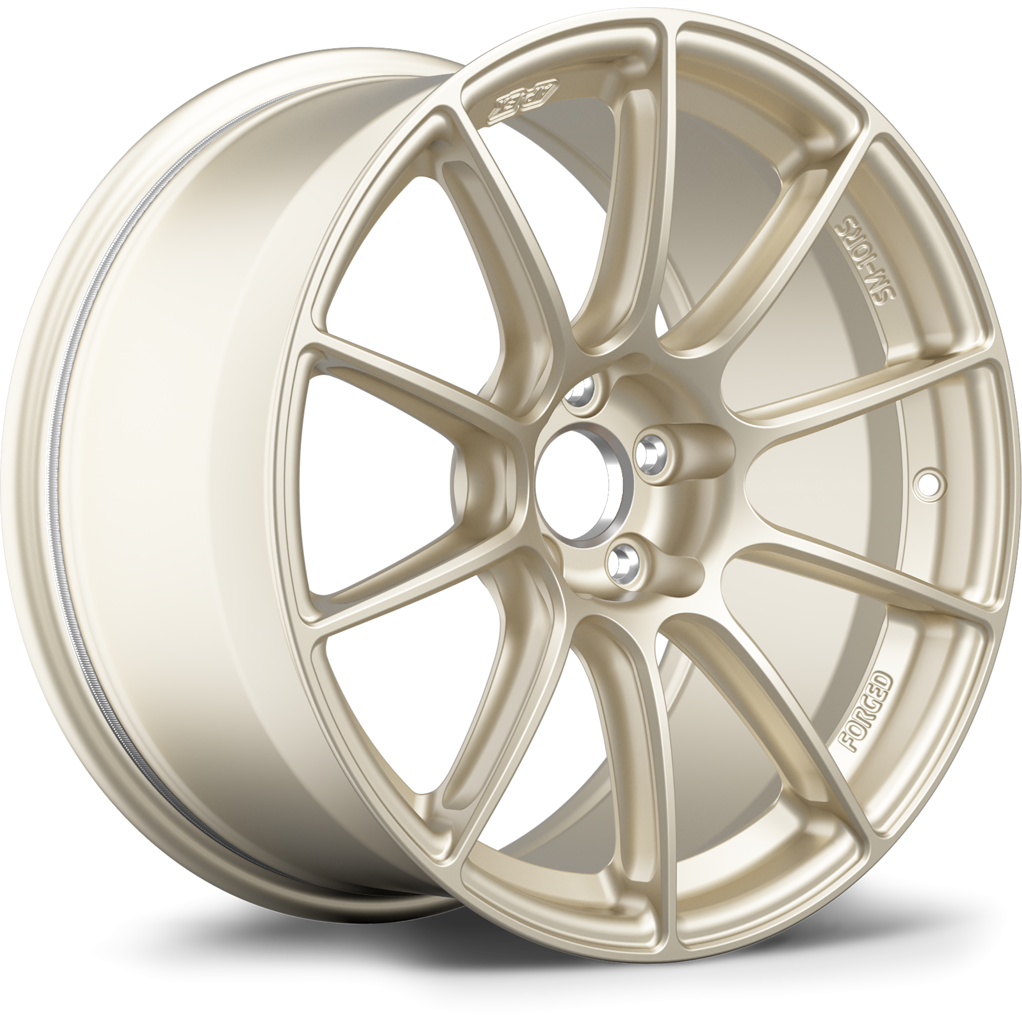 Champagne gold forged aluminum wheel with ten-spoke design and five-bolt pattern on white background - APEX Wheels wheel for 17x9.5 ET51 5x114.3 - Motorsport Gold