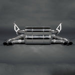 Capristo valved exhaust for Ferrari 348, polished stacked mufflers with twin round tips each side
