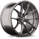 Gunmetal gray forged wheel with split-spoke design, five-bolt pattern, center cap, positioned at three-quarter angle - APEX Wheels wheel for 20x12 ET22 5x114.3 - Anthracite