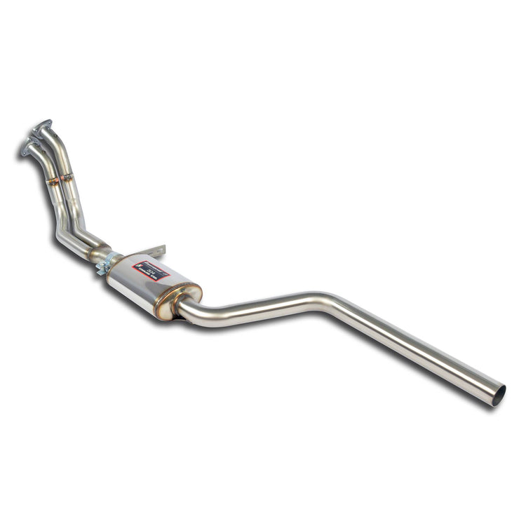 wide view of Supersprint Front exhaust - resonated "high pedalboard" (wider bend layout) for Alfa Romeo 1750 Spider Veloce (Osso di seppia) 1967-1969 with white background