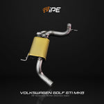 Close view of the IPE Valvetronic muffler and rear pipework for the Volkswagen Golf GTI Mk8