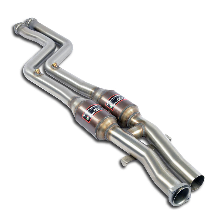 wide view of Supersprint "H-Pipe" with Metallic catalytic converter. Right + Left for BMW E36 M3 3.0i (Sedan / Coupé / Convertible) 1992-1995 with white background