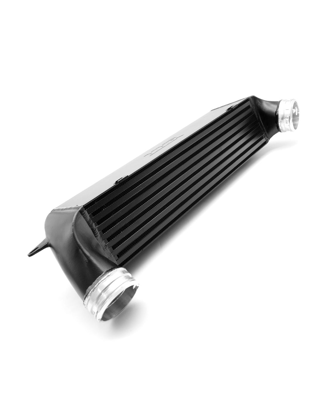 Angled view of the N54 intercooler with both end tanks
