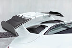 A close up side view of TECHART Rear Spoiler Profile Carbon "matte" for Porsche 991.2 GT3 from MY17 fitted on a car