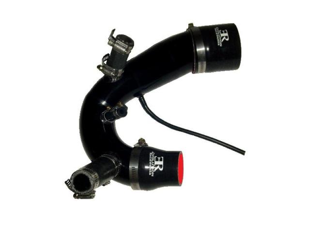 A top view of Type III Hard Anodized Black Evolution Racewerks 1.8T Turbo Inlet Pipe (TIP) - Audi A4 (B5-B6) & Volkswagen Passant (B5) with a white background