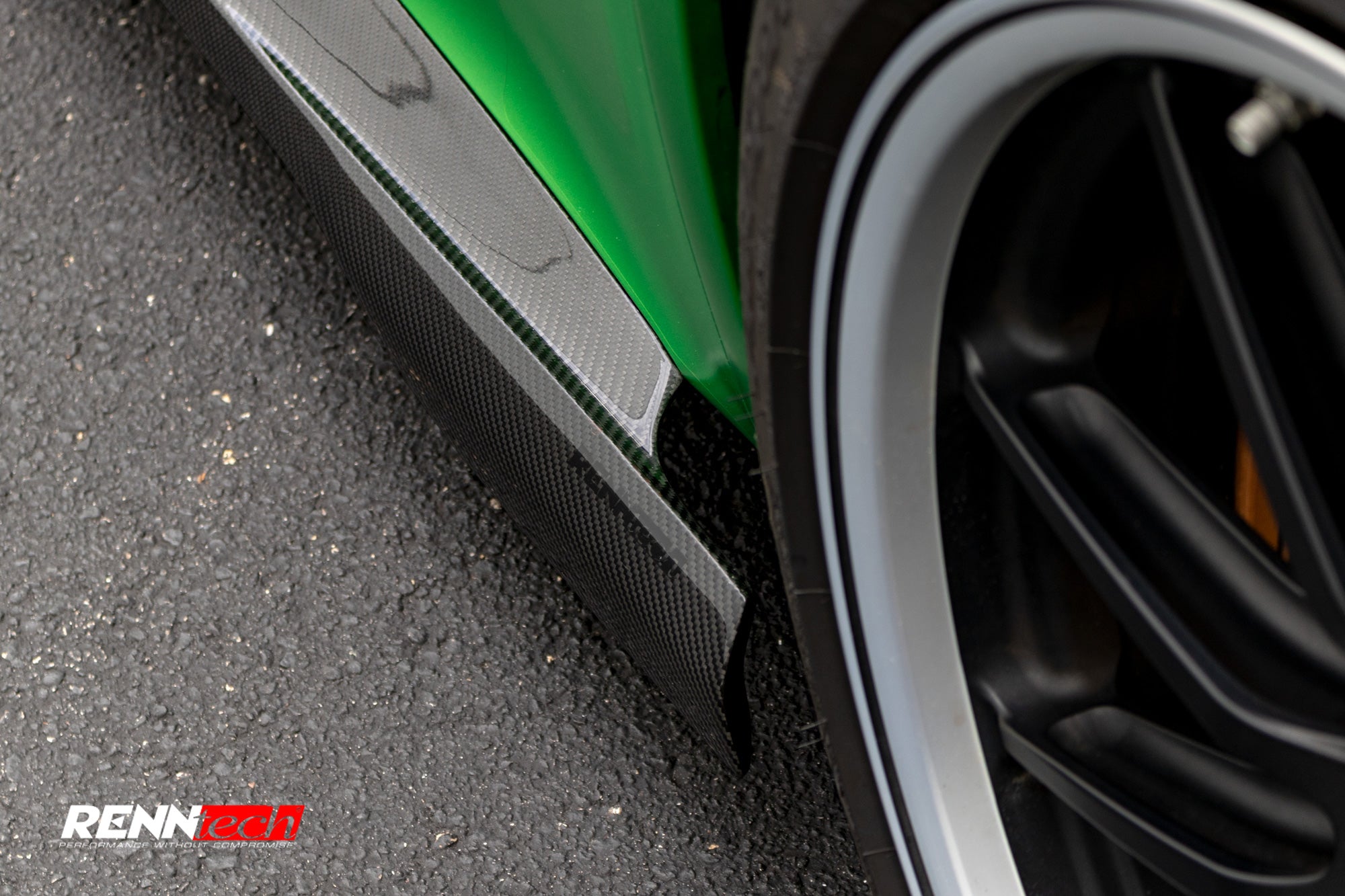 Side skirt end near the rear wheel close up - Carbon Fiber Side Skirts for the 2018-2021 AMG GT R / GT R Pro