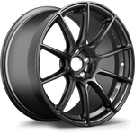 Dark gunmetal alloy wheel with ten-spoke design and five bolt mounting pattern on white background - APEX Wheels wheel for 17x9 ET35 5x100 - Satin Black