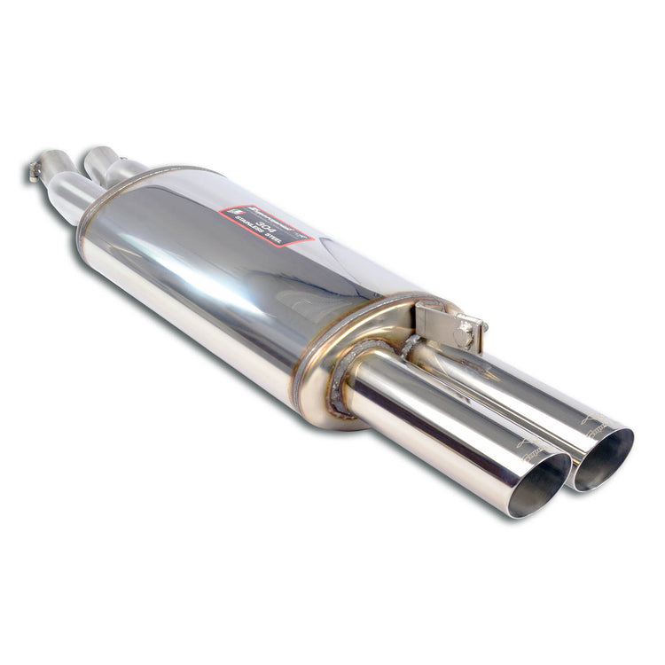 wide view of Supersprint Rear "Racing" exhaust for BMW E30 M3 2.3L 1985-1992 with white background