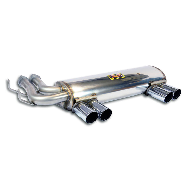 wide side view of Supersprint Rear muffler "Sport" Right - Left for BMW E46 M3 3.2i Coupé/Cabrio 2001-2006 (Ø60mm - Single Pipe) with white background