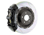 A front view of Brembo GT Front Big Brake Kit 405x34 2-Piece 6-Piston Slotted Rotors Volkswagen Tiguan R (Mk2) in black caliper with white background