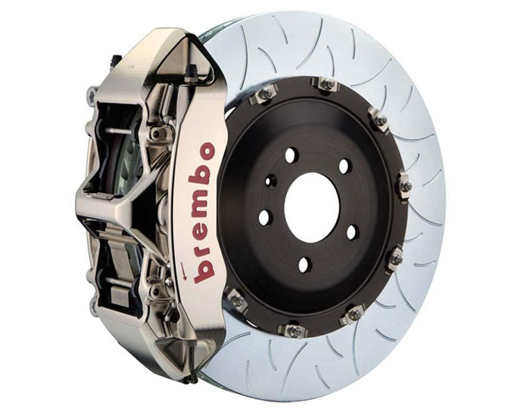 A front view of Brembo GT-R Front Big Brake Kit 405x34 2-Piece 6-Piston Type 3 Rotors Volkswagen Tiguan R (Mk2) with white background