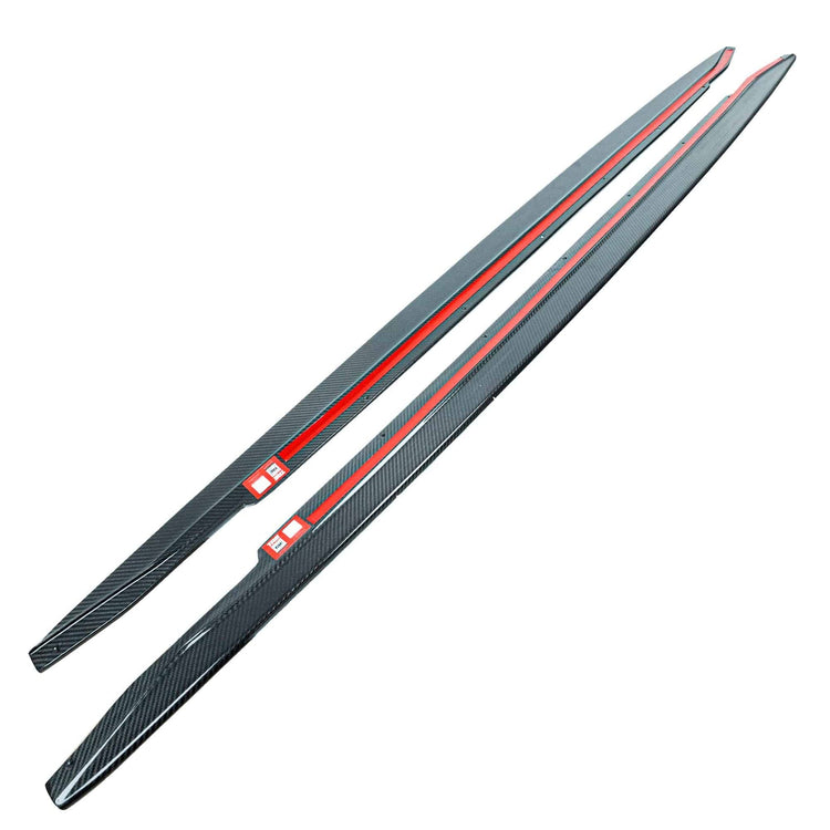 close top view of TRE Pre-Preg Carbon Fiber ID-01 Side Skirts for BMW M3 G80/G81 2020+ with white background