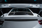 A back view of TECHART Tailgate Panel Carbon "matte" for Porsche 991.1 GT3 RS until MY16 fitted on a car 