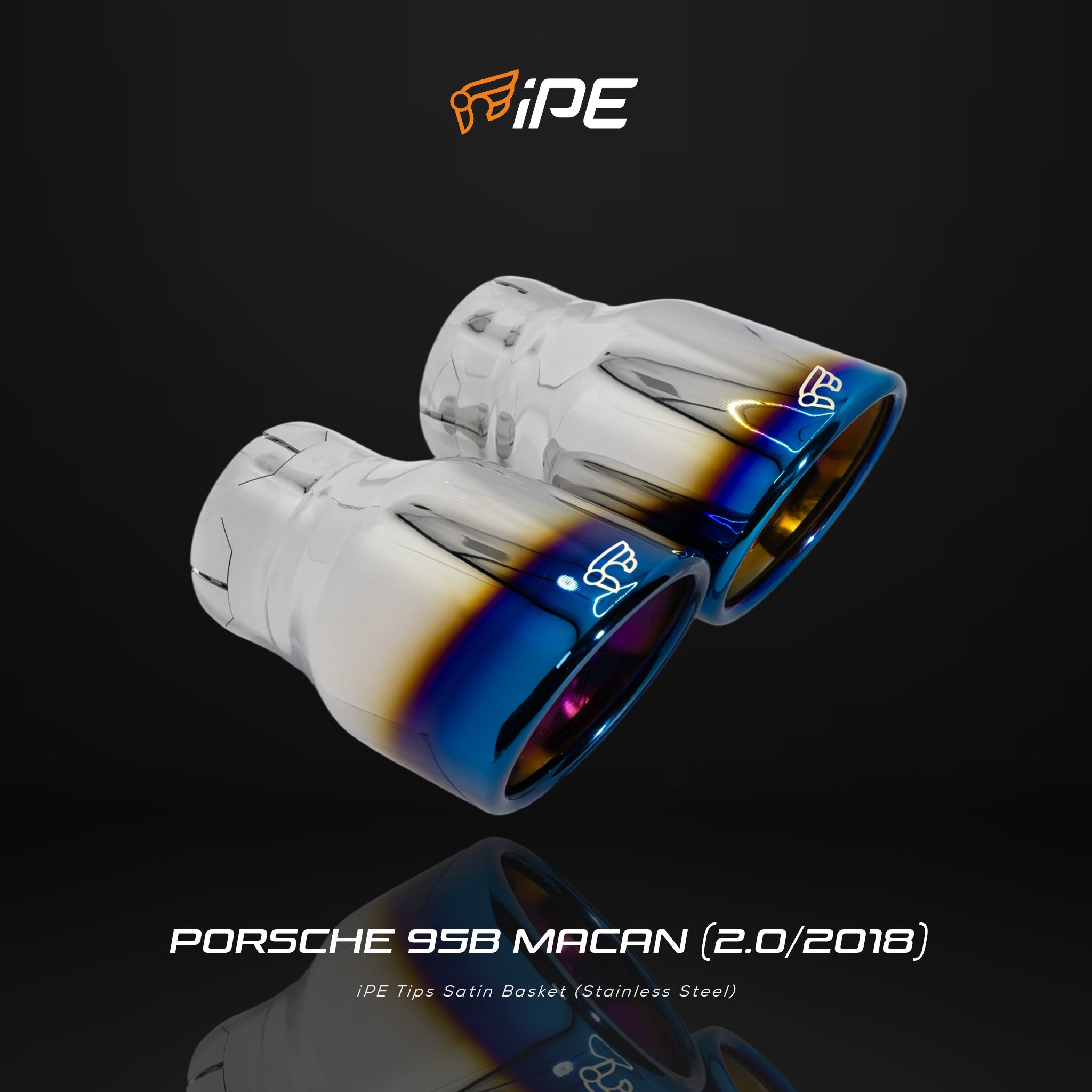 IPE Titanium Blue exhaust tips for the Porsche Macan