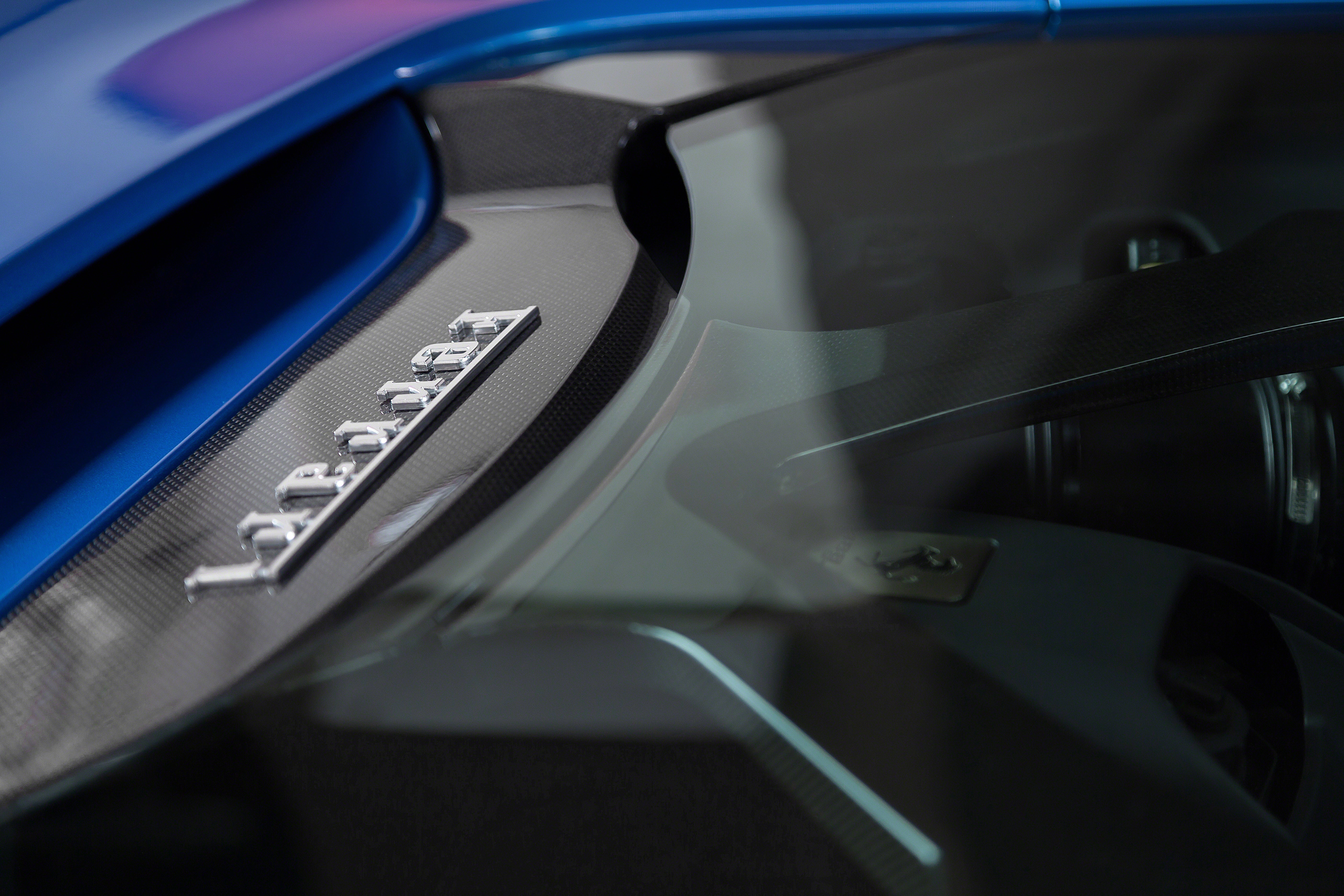 Ferrari lettering on the Capristo 488 Spider carbon bonnet, close-up