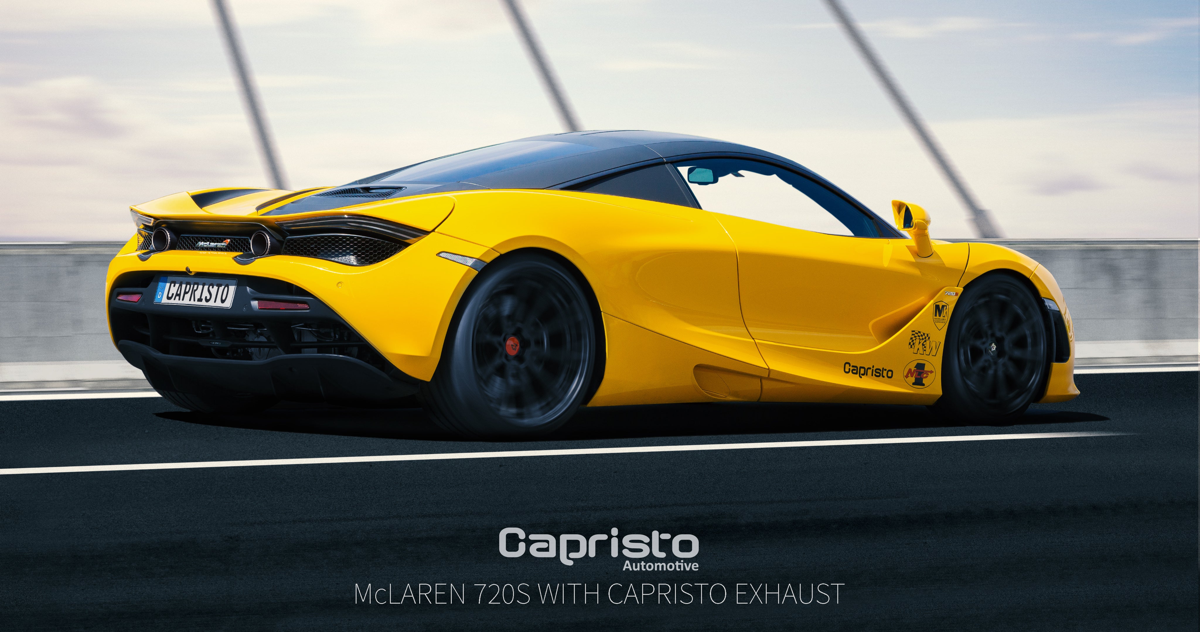 Yellow McLaren 720S rear three-quarter fitted with Capristo valved exhaust