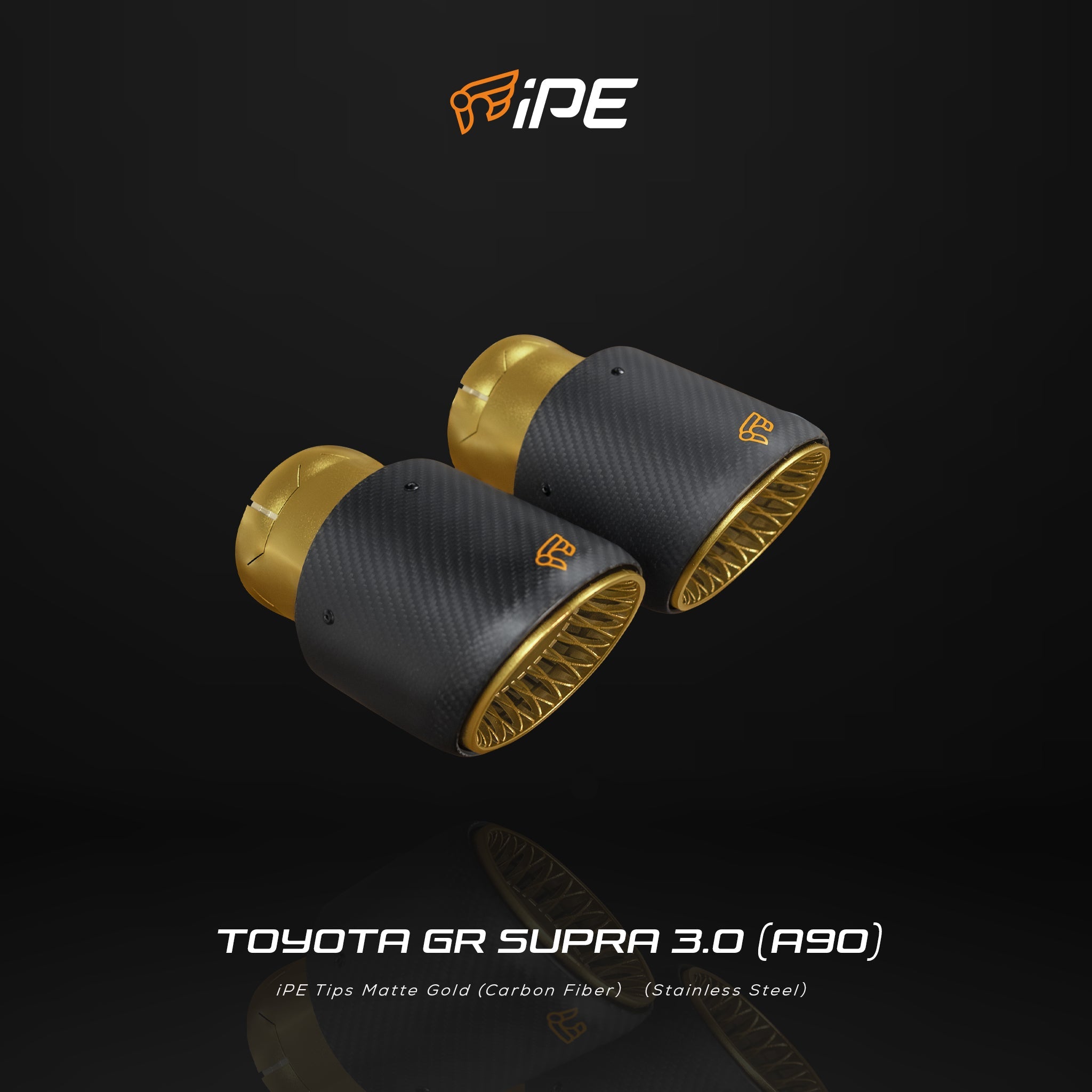 IPE gold and carbon fiber exhaust tips for the Toyota GR Supra A90