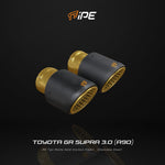 IPE gold and carbon fiber exhaust tips for the Toyota GR Supra A90