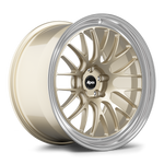 Two-piece forged wheel with gold center face, polished silver outer lip, multi-spoke design and black center cap - APEX Wheels wheel for 20x10 ET8 5x112 - Gloss Motorsport Gold - Machined Lip