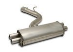 Remus Mk8 Golf R axle-back exhaust, stainless rear silencer with four outlet pipes, studio shot