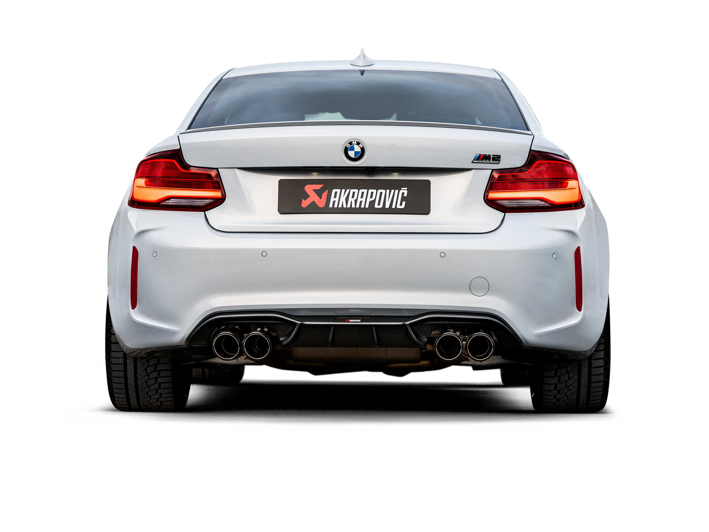 Akrapovic BMW M2 Competition (F87N) Slip-On Line (Titanium) w/Carbon Fiber Tips S-BM/T/3H for BMW M2 Competition F87 2019-2021, detail view