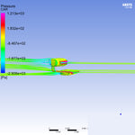 Computational fluid dynamics analysis showing pressure visualization around aerodynamic mirror with colorized flow patterns and measurement scale - APR Performance aero mirror for Scion FRS BRZ GT-86
