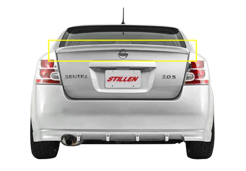 wide view of Stillen Rear Deck Wing for Nissan Sentra 2007-2012 fitted inside a car