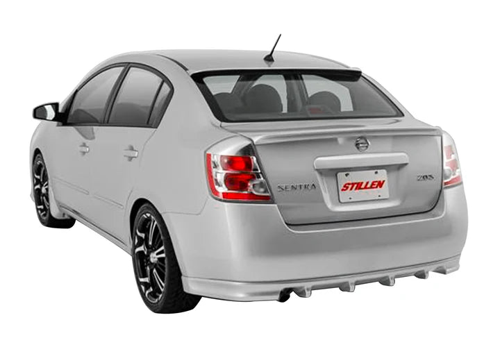 wide view of Stillen Rear Valance for Nissan Sentra 2007-2012 fitted inside a car
