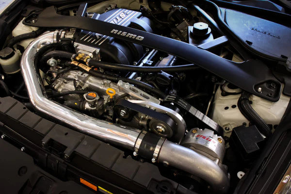wide view of Stillen Supercharger Tuned System [Polished] for Nissan 370Z [Z34] Nismo 2012-2014 fitted inside a car