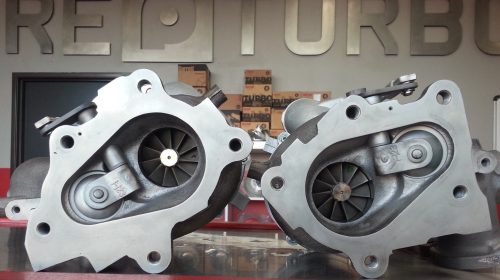 A back view of Pure Turbos Nissan GT-R R35 PURE1000 Turbo Upgrade with on a table