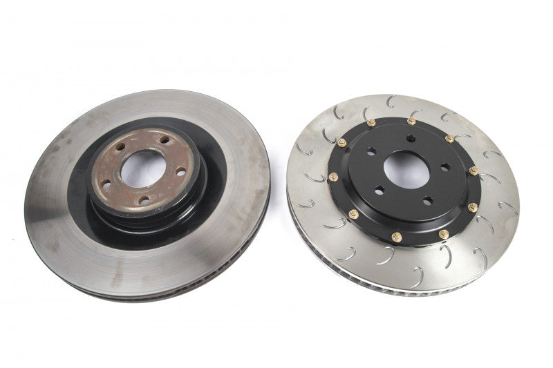 A top view of iron discs of the Essex Designed AP Racing Competition Brake Kit (Front CP8350/325)- Ford Focus RS & ST with a white background