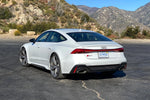 A back view of FI Exhaust Valvetronic Exhaust for Audi A7 Sportback (C8) | 2019+ fitted in a white Audi