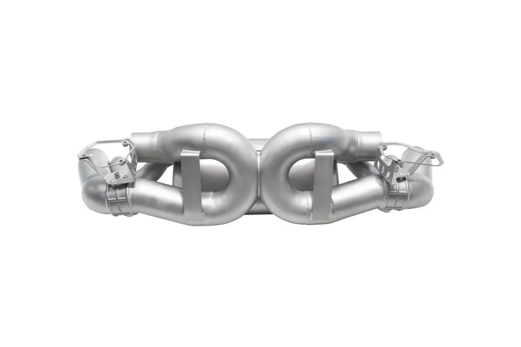 A front view of Soul Performance Valved Exhaust System | Porsche 992.2 Carrera (Base / T / S) 2025+ with white background