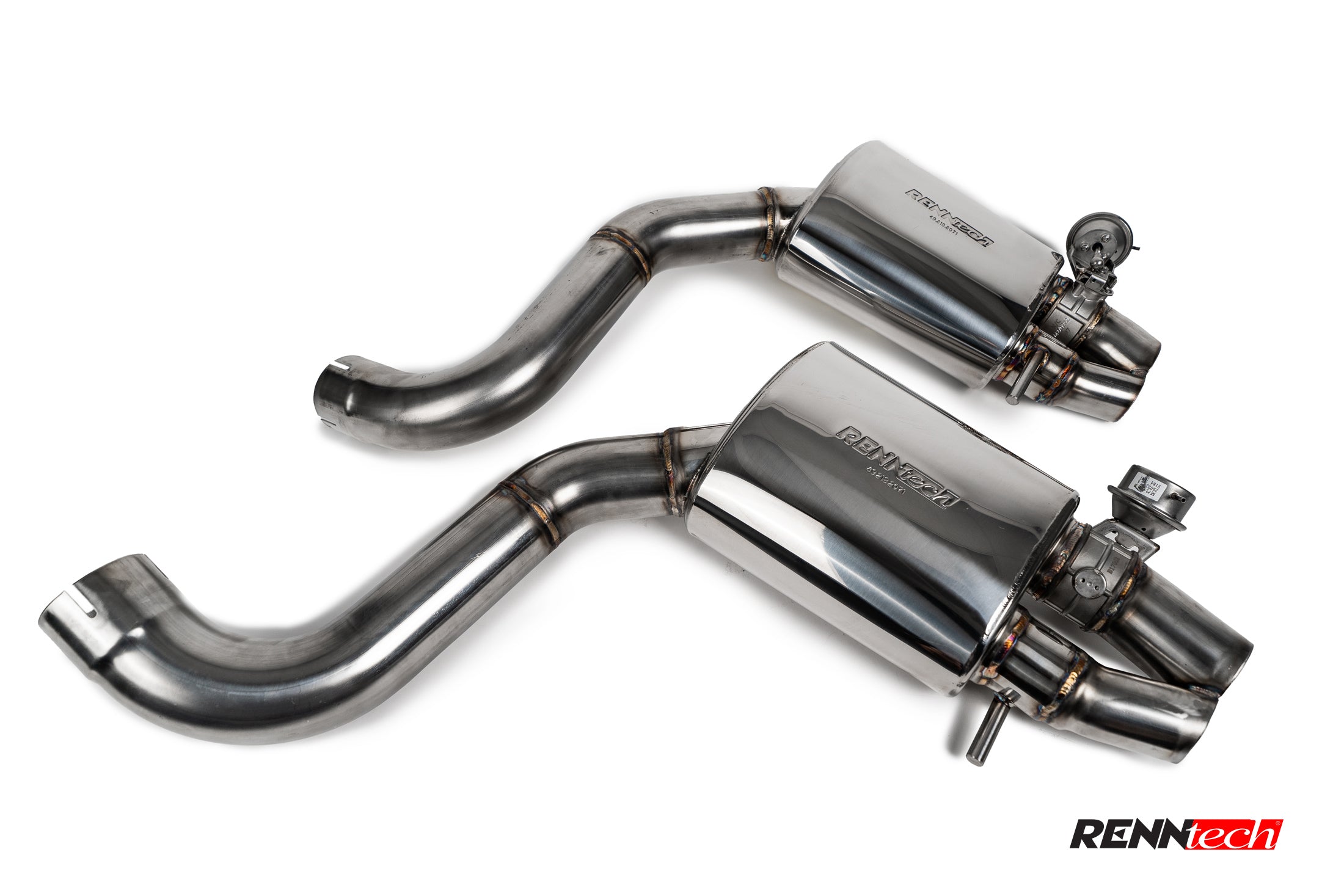 S 550 Coupe mufflers from an angle - Valved Sport Mufflers for the 2015-2017 S 550 Coupe