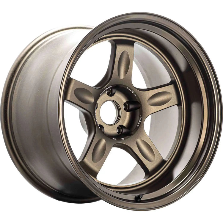 A front view of Volk Racing 21C Wheel 18x8.5 5x112 35mm Bronze with white background