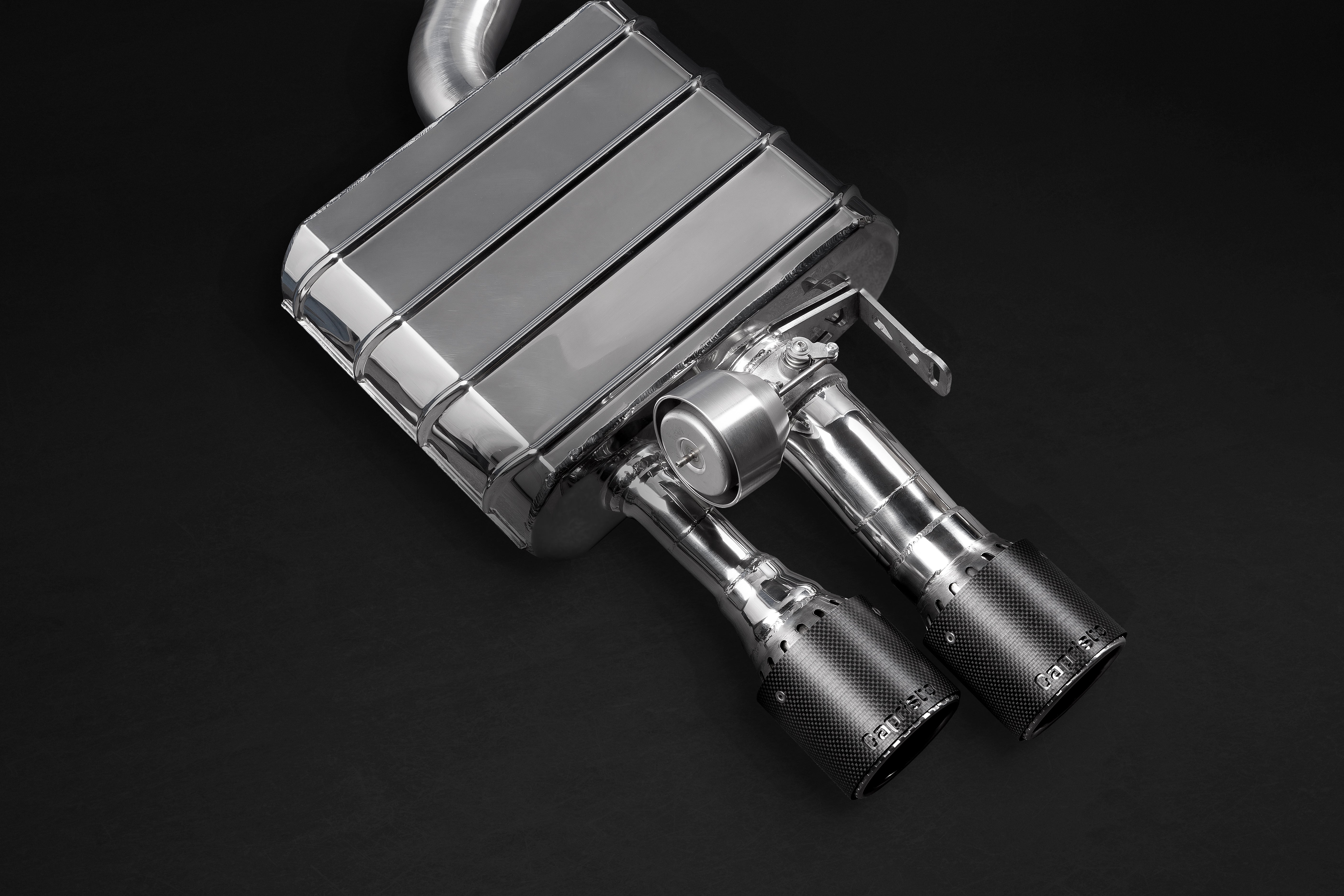 Capristo Audi S8 D4 valved muffler with valve actuator and twin carbon tips
