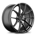 Gunmetal alloy wheel with five-spoke design and central cap on white background - APEX Wheels wheel for 20x10 ET38 5x112 - Satin Black