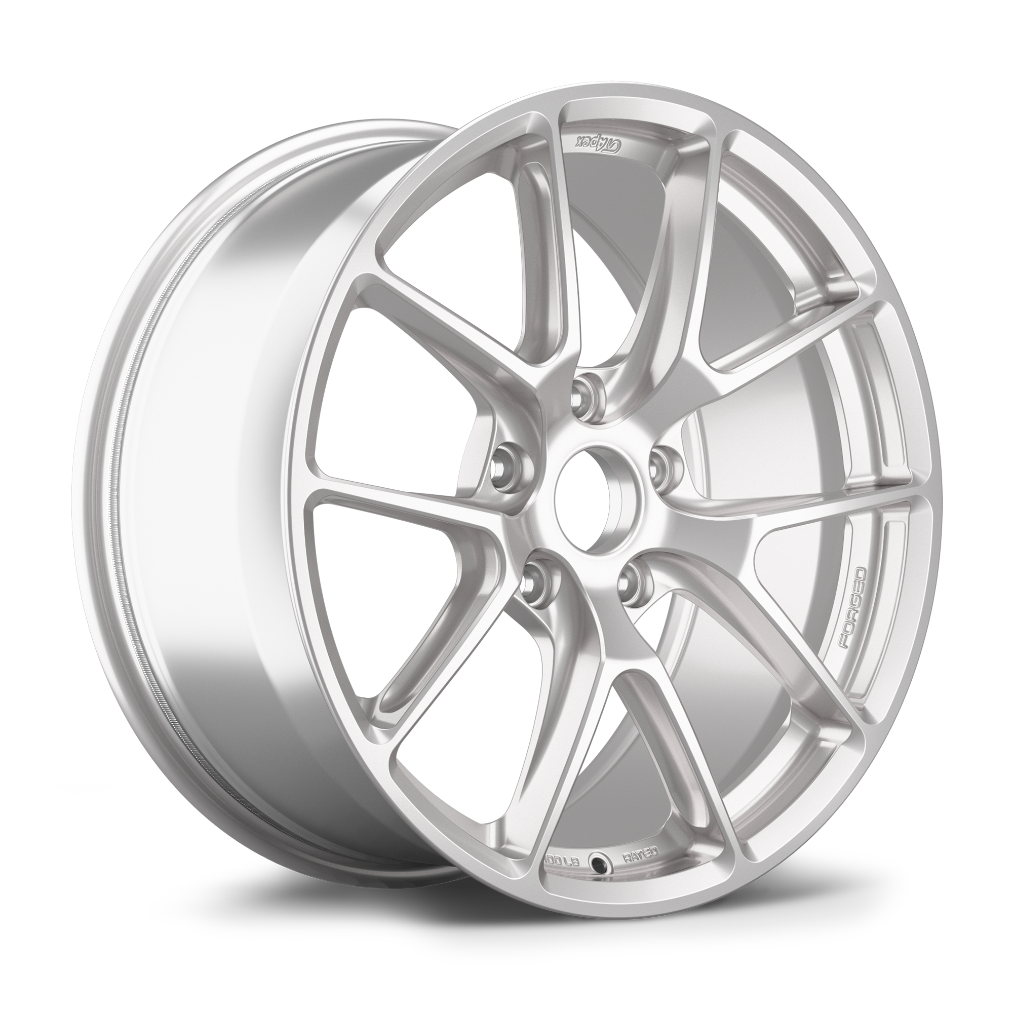 Silver alloy wheel with split-spoke design featuring five dual-spoke pattern and machined finish on white background - APEX Wheels wheel for 19x9 ET48 5x130 - Race Silver