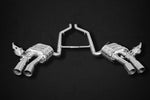 Capristo Maserati Coupe Spyder valved exhaust with mid-pipes, rear view of polished dual tips