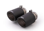 Pair of black carbon tail pipes with clamps, Carbon 84mm tip option for the Remus G20 M340i Axle-Back Exhaust GPF