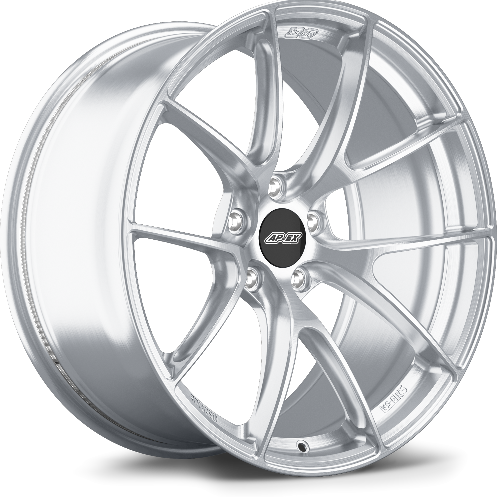 Silver alloy wheel with Y-spoke design and black center cap, shown at three-quarter angle on white background - APEX Wheels wheel for 20x10 ET27 5x120 - Brushed Clear