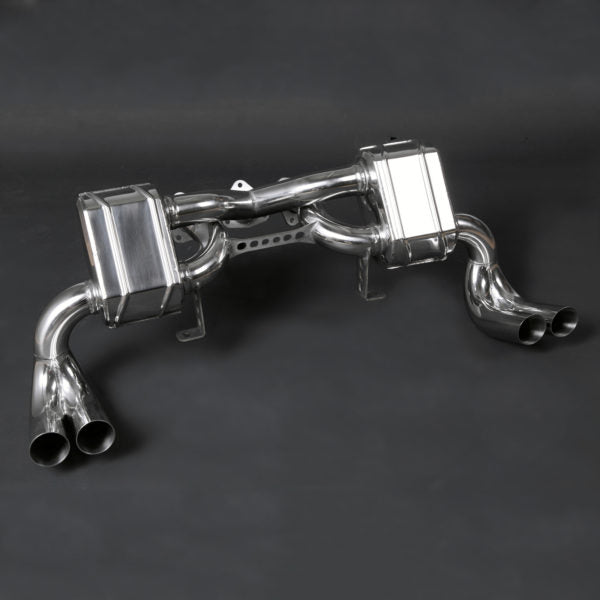 wide view of Capristo FreeFlow Exhaust for Ferrari 288 GTO 1984-1985 with black background