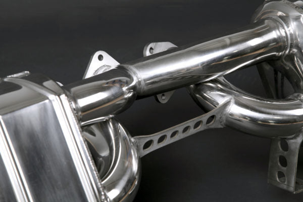 close view of Capristo FreeFlow Exhaust for Ferrari 288 GTO 1984-1985 with black background