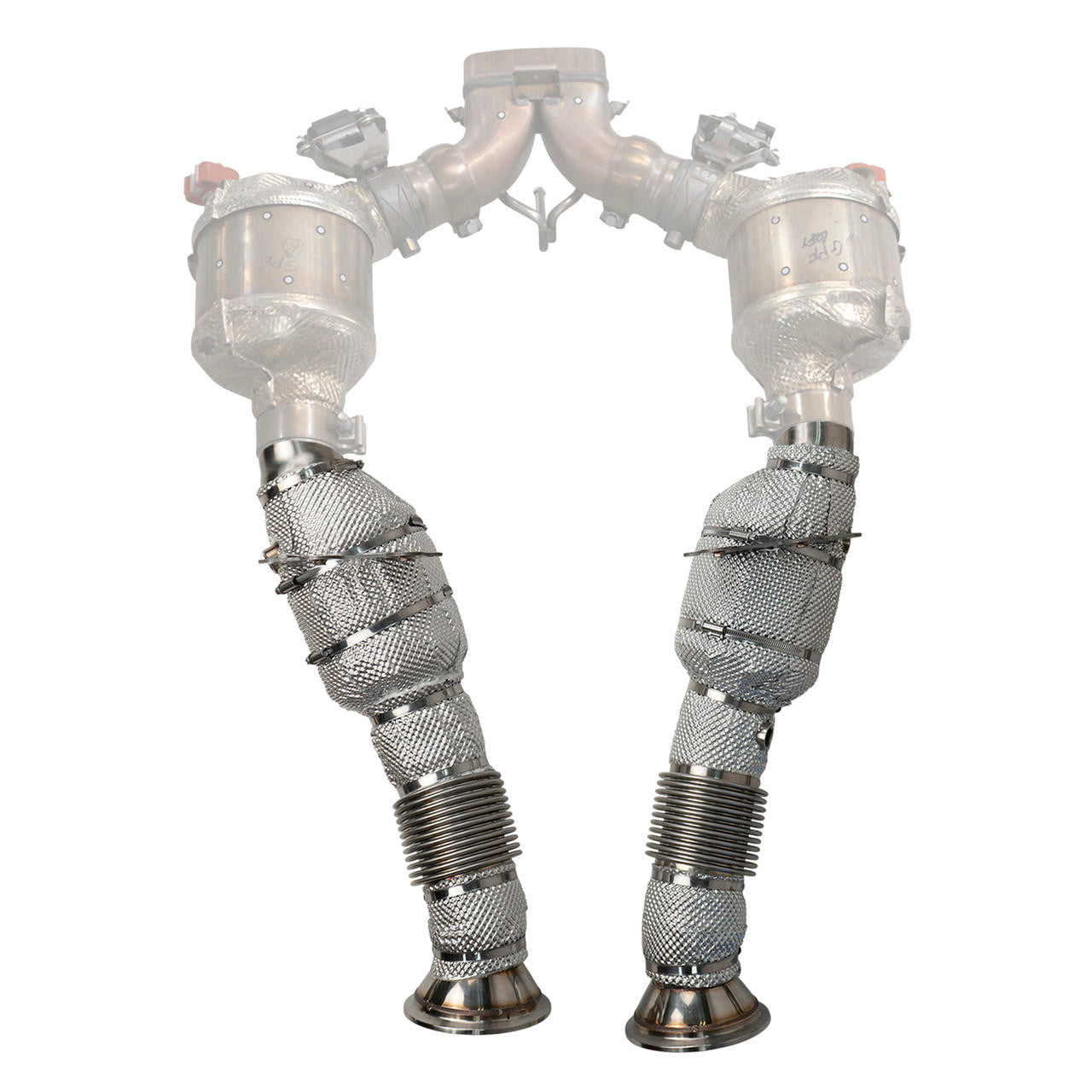 Fabspeed 296 sport cats shown with the factory manifolds in outline