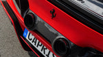 Capristo carbon twin tailpipe surround on Ferrari 296, close-up