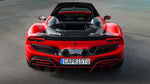 Red Ferrari 296 rear with Capristo carbon twin tailpipe conversion