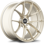 Single champagne gold aluminum alloy wheel with ten-spoke design and black center cap on white background - APEX Wheels wheel for 20x9.5 ET22 5x120 - Motorsport Gold